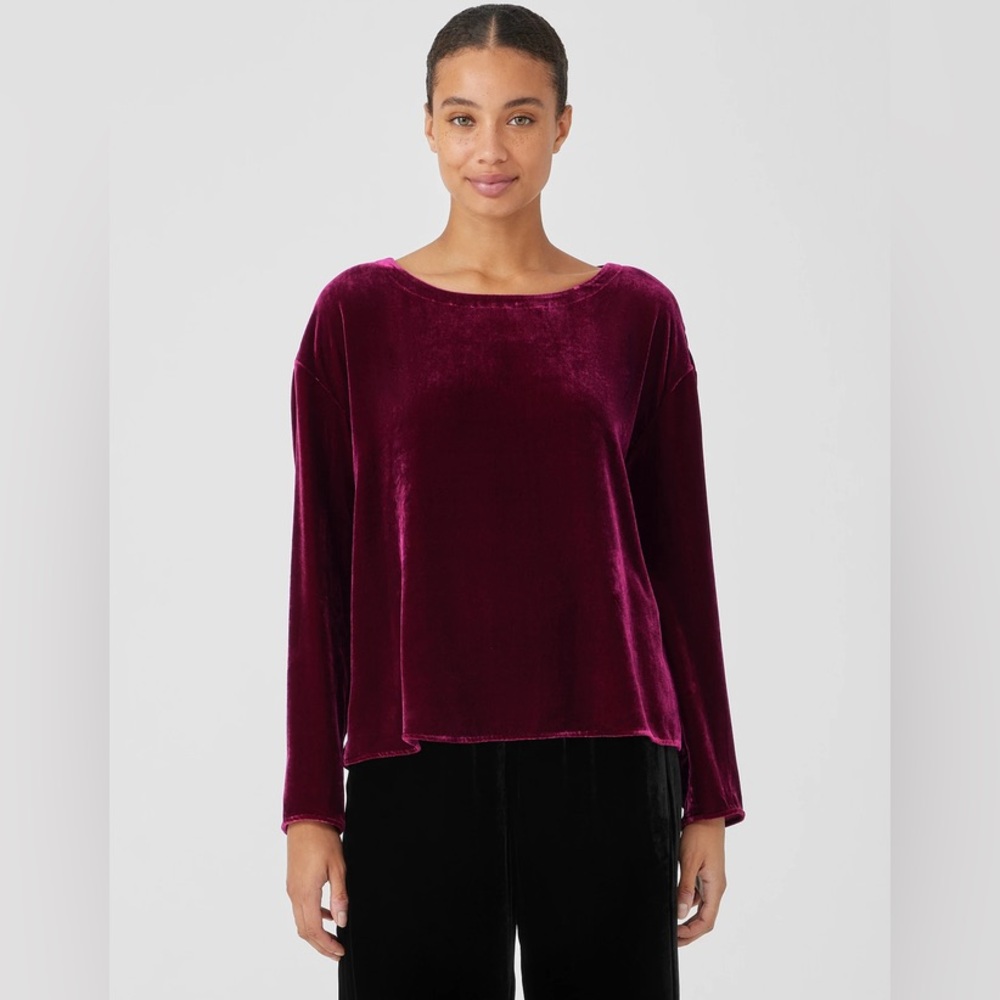 NWT Eileen Fisher Velvet Ballet Neck Box-Top